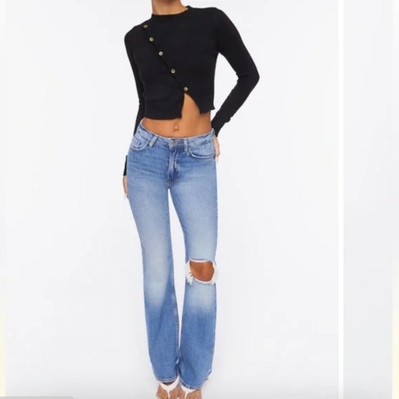 Forever 21 Premium Flare Jeans Ripped Hemp Blend Size 27 - Picture 1 of 14